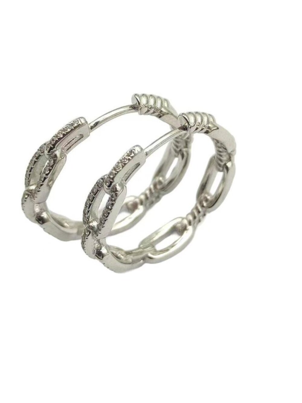 David Yurman Chain Link Pave Accent Hoop Huggie Earrings Pair